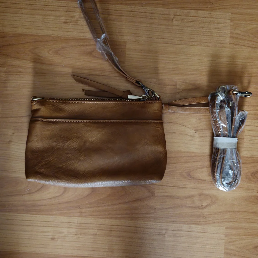 Shiraleah Tan Leather Wristlet and Crossbody with Zipper NEW